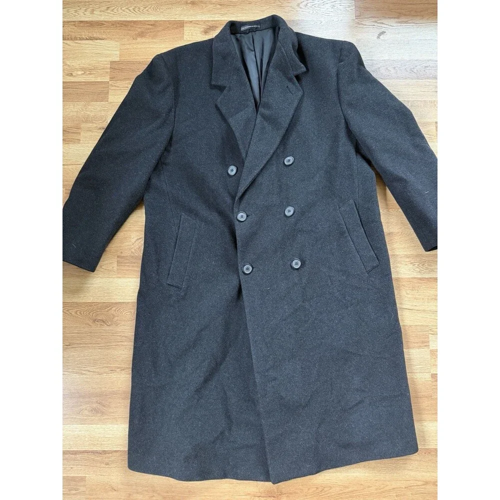 London Fog Men’s Wool Cashmere Blend Black Double Breasted Overcoat 46R